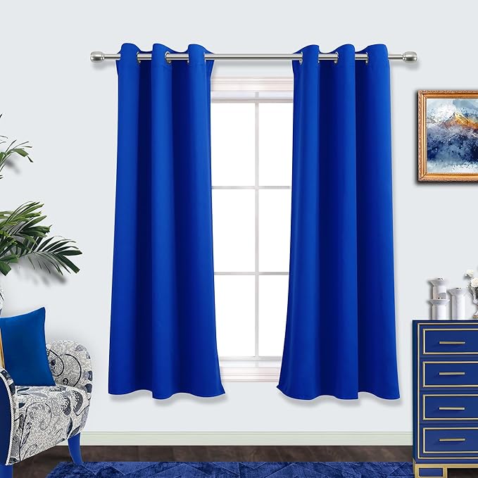 Mrs.Naturall Royal Blue Curtains for Bedroom,Blackout Short Medium Cobalt Blue Curtains for Kitchen Teen Boys Room Decor Bathroom Set of 2 Panels