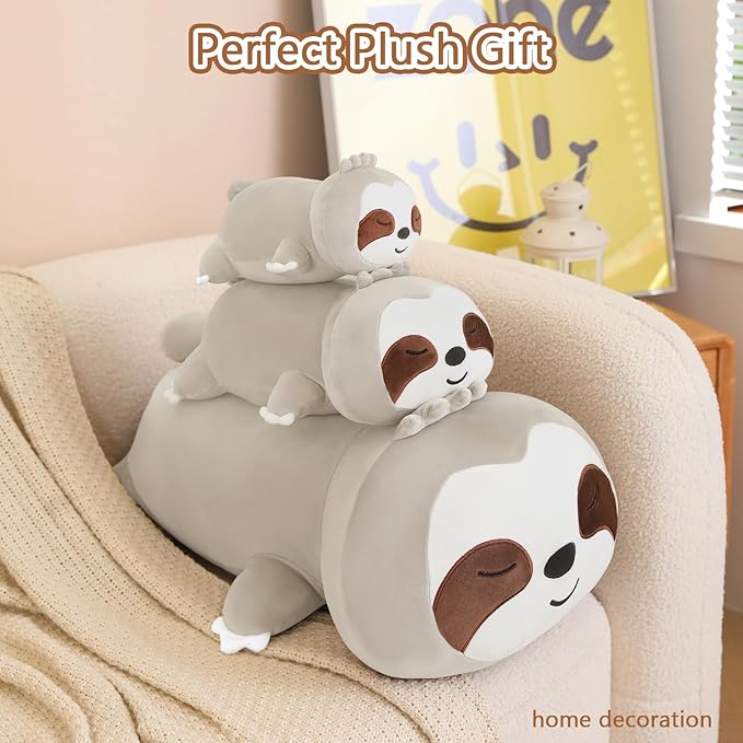 SQEQE Weighted Sloth Plush, Weighted Sloth Stuffed Animal for Anxiety, Cute Sloth Plushies Sloth Pillow Toy Gift for Kids Adults Brown 9.8 Inch, 0.8 lbs