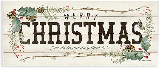 Stupell Industries Rustic Merry Christmas Friends and Family Sign, Designed by Stephanie Workman Marrott Wall Plaque, 7 x 17, Beige