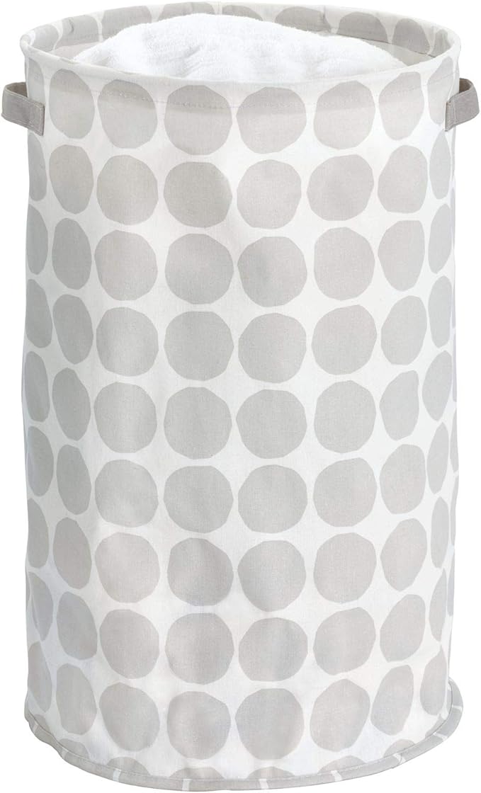 iDesign Dot Fabric Round Storage Bin, Basket Container Mini Hamper with Dual Side Handles for Closet, Bedroom, Laundry, Clothing, Toys, Nursery - Gray