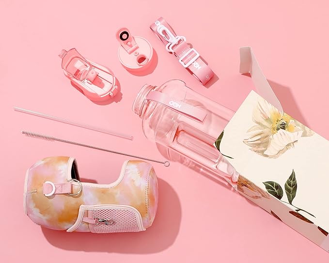 H2O Capsule 2.2L Half Gallon Water Bottle with Storage Sleeve and Removable Straw – BPA Free Large Reusable Drink Container with Handle - Big Sports Jug, 2.2 Liter (74 Ounce), Warm TieDye