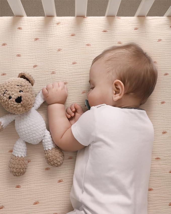 Blissful Diary Muslin Crib Sheets for Girl Boy, Boho Neutral Soft Cotton Baby Sheet for 52''x28'' Standard Crib Mattress, 2 Pack(Sunshine&Brown)