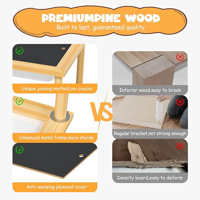 Sensory Table with 2 Stools, Wooden Kids Sensory Tables with Double-Side Board & 2 Storage Bins for Toddlers 1-3, Multipurpose Sensory Table for Boys and Girls Indoor/Outdoor Classroom Use