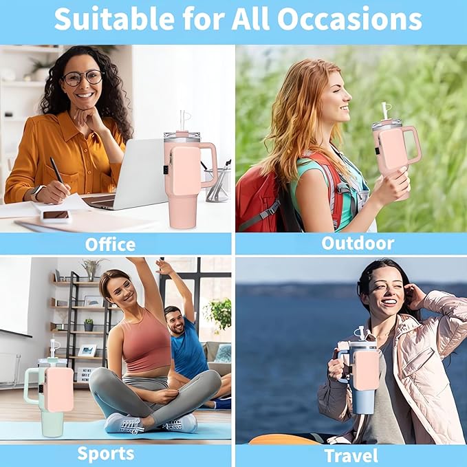 Silicone Water Bottle Pouch for Stanley, Tumbler Carrier with Zipper Pocket for Stanley 30oz/40oz & IceFlow 20/30oz, Gym Tumbler Accessories for Men Women