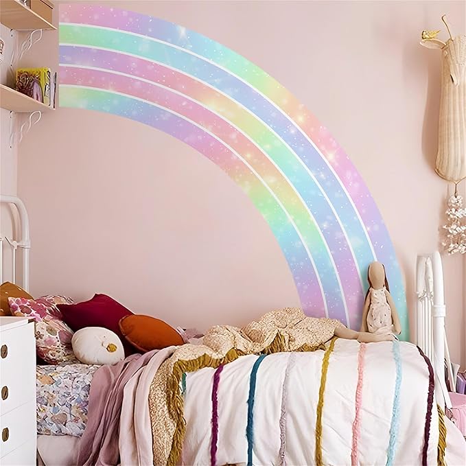 Waterproof Removable Vinyl Huge Rainbow Wall Decal Sticker for Nursery Kidsroom School Classroom Livingroom Bedroom Bathroom Decorations Art Kids Graduation Boho Cute Decals