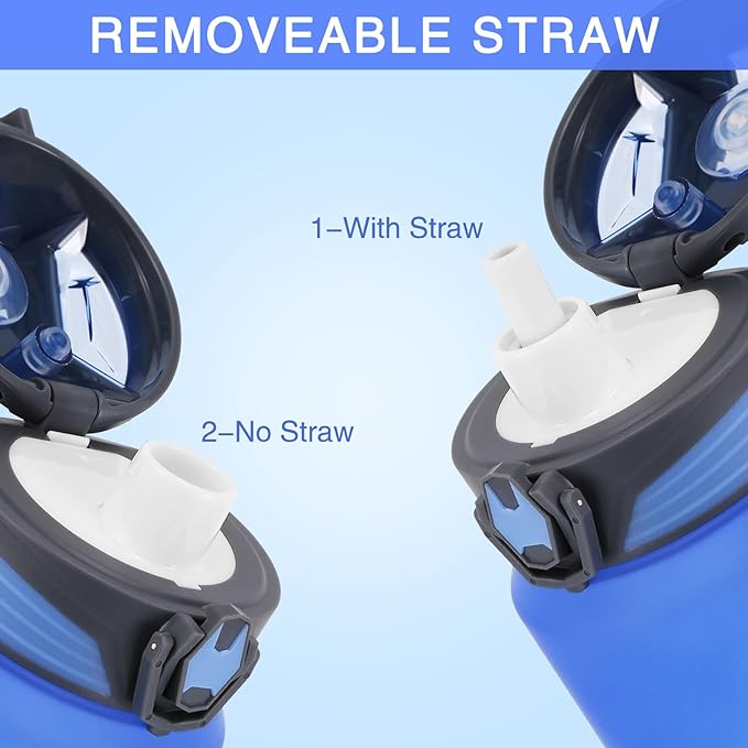 PHIXTON Water Bottle 32 OZ With Removable Straw, With or NO Straw, 32OZ BPA Free Thick Tritan Plastic Flip Top Waterbottle, Motivational Time Marker Leak Proof Water Jugs For Drinking Sports Travel