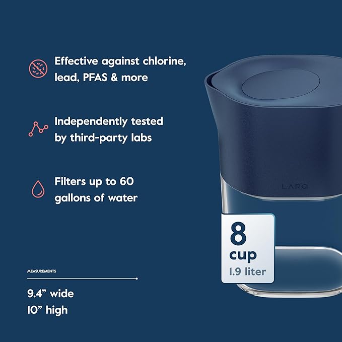 LARQ 8-Cup Water Filter Pitcher for Tap and Drinking Water | Reduces PFAS, Lead, Chlorine, and More | Tested to NSF Standards | BPA/BPS Free | 1-Year Warranty, Monaco Blue