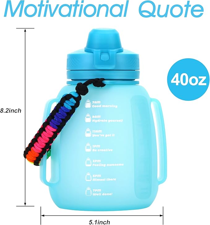 Collapsible Water Bottles 40 OZ Gallon Motivational Water Jug with Straw 1.2L Silicone Sports Water Bottle with Time Marker, Leakproof Large Water Bottle for Yoga Camping Outdoors