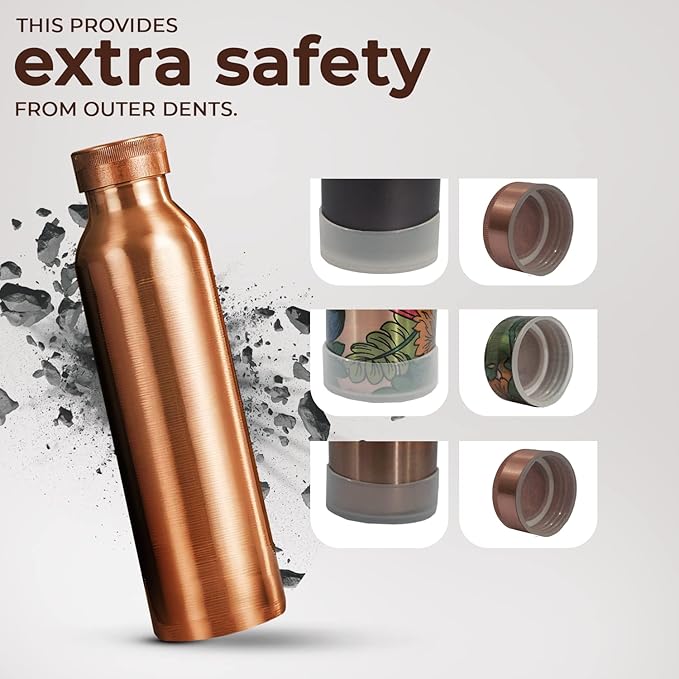 Pure Copper Water Bottle 30 oz 900 ml Leak Proof Ayurvedic 100% Pure Copper Vessel for Drinking - WildFlower Printed Copper Bottle for Sports