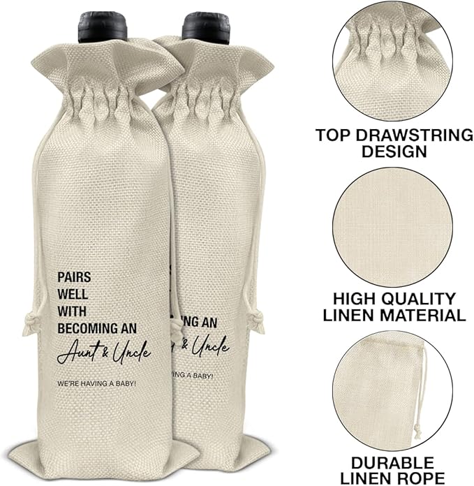 Pregnancy Announcement Wine Bag, Baby Announcements Gifts for New Aunt Uncle, Pairs Well With Becoming Aunt & Uncle Wine Gift Bag