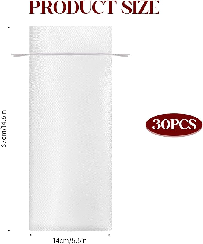 Trinkrittey 30 Pcs Organza Wine Bags 14.6" x5.5" White Organza Wine Bags Wine Bottle Gift Bags with Drawstrings Sheer Mesh Wine Gift Pouches for Wedding Festival Party Birthday