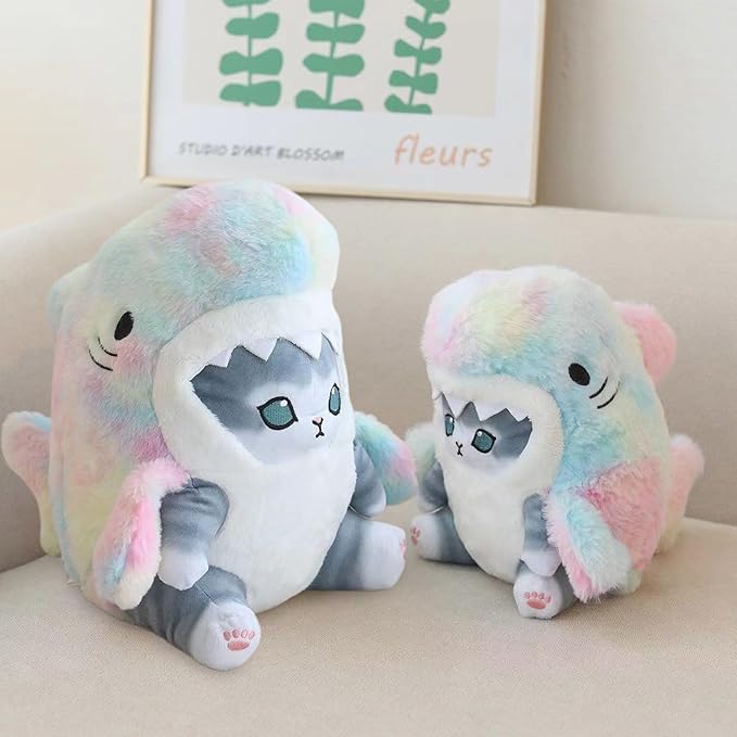 Kawaii Shark Cat Plush Toy Stuffed Animal Doll, Cute Soft Pillow Stress Release Hugs Toys Christmas Halloween Birthday Gifts for Kids Boys Girl Best Gift (Colorful - Gray,9 inch)