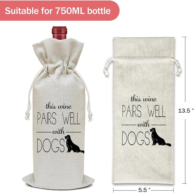 Funny Dog Wine Bag, Pet Dog Birthday Gifts Funny Gifts for Women Dog Lover Friends, Party Favor Wine Champagne Gift Bag With Drawstring -45