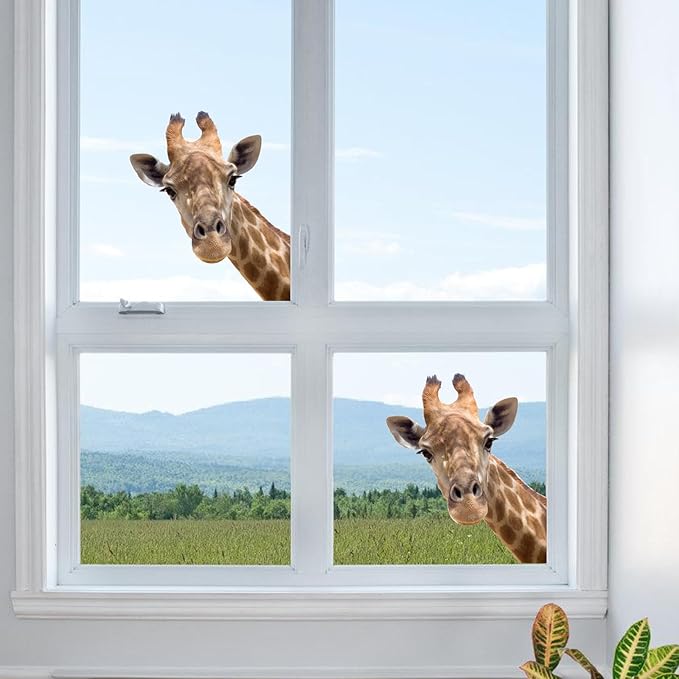 Cute Giraffe Wall Decal Peel and Stick Vinyl Safari Decal Funny Giraffe Sticker Funny Gift for Friends Kids Room Wall Funny Window Decor Fridge Closet Sticker