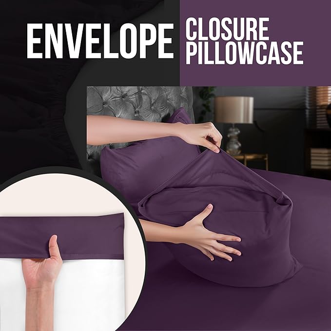 Utopia Bedding King Pillow Cases - 2 Pack - Envelope Closure - Soft Brushed Microfiber Fabric - Shrinkage and Fade Resistant Pillow Covers 20 X 40 Inches (King, Purple)