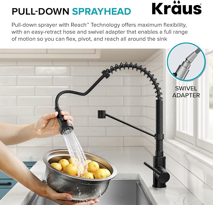 Kraus KPF-1610MB Bolden 18-Inch Commercial Kitchen Faucet with Dual Function Pull-Down Sprayhead in all-Brite Finish, 18 inch, Matte Black