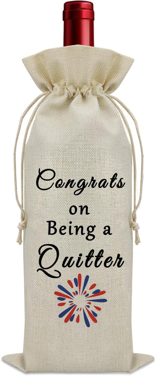 Quitter Gifts for Coworkers Wine Bag Funny Retired Gifts for Women Men Retirement Gifts for Colleagues Wine Bottle Decoration Bag Wine Accessories Gifts for Wine Lovers Anniversary Birthday Gifts