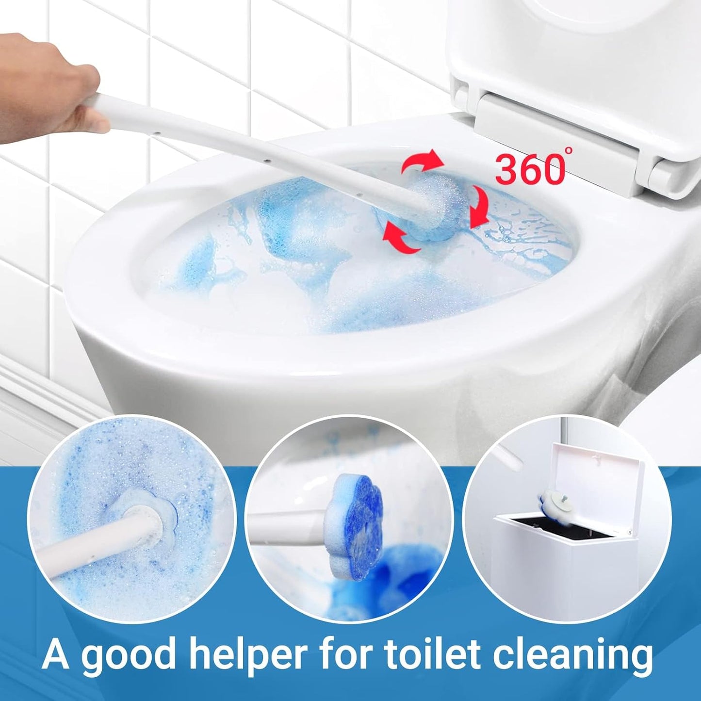 Disposable Toilet Brush Holder Set Toilet Wand (Pack of 2) Toilet Cleaner Scrubber with 24 Refills