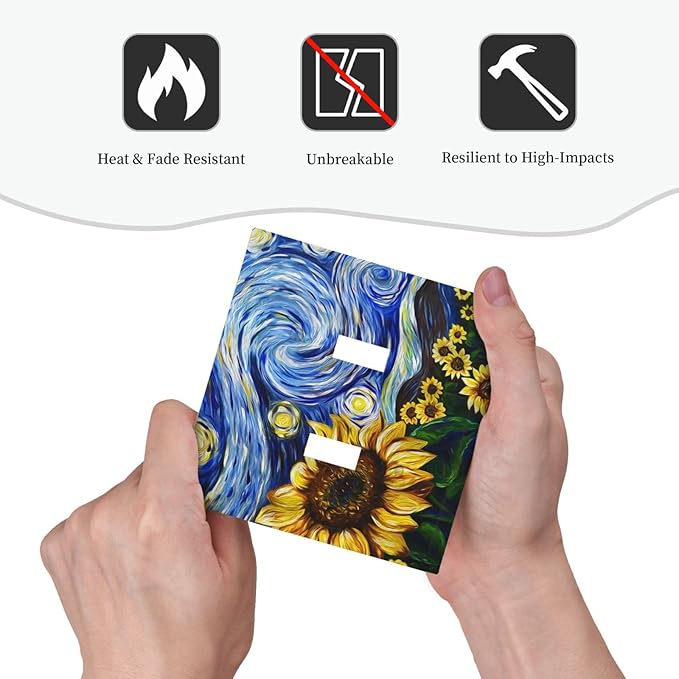 Vintage Abstract Blue Starry Sunflower Double Toggle Light Switch Covers 2 Gang Wall Plate Dual Decorative Switchplate Electrical Faceplate for Farmhouse Country Bedroom Decor