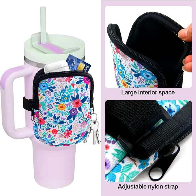 Water Bottle Pouch For Stanley Quencher Adventure 40oz 30oz Tumbler & Stanley IceFlow 20oz, Versatile Tumbler Pouch with Zipper, Gym Accessories For Women, for Keys, Wallet, Earphone, Cards, Compact