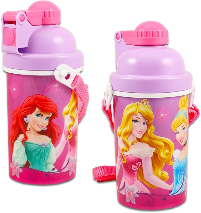Disney Water Bottles for Girls- 3 Pc Disney School Supplies Bundle with Disney Drinking Bottles Featuring Disney Princesses, Frozen, Minnie Mouse Plus Sticker Activity Book, More