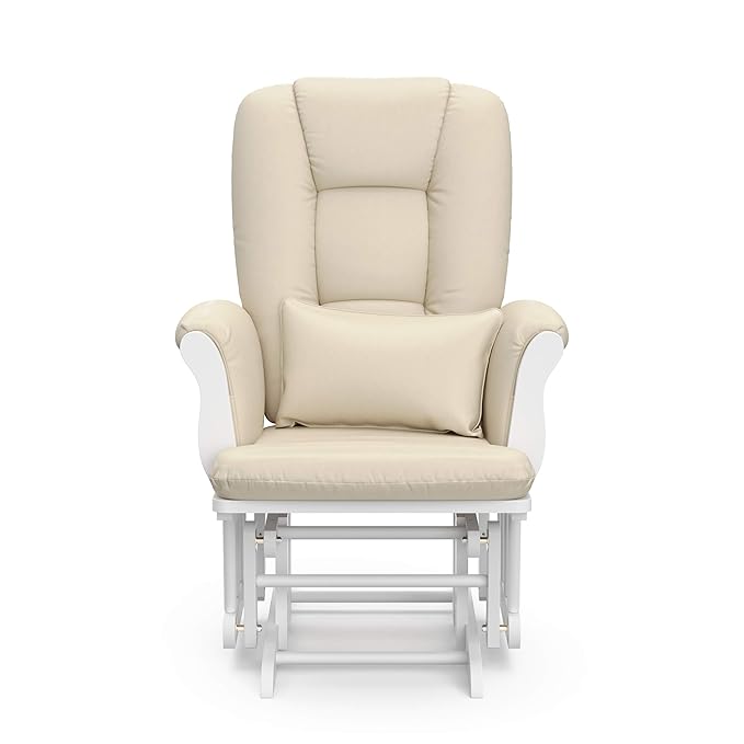 Storkcraft Tuscany Custom Glider and Ottoman with Free Lumbar Pillow (White/Beige) - Cleanable Upholstered Comfort Rocking Nursery Chair with Ottoman