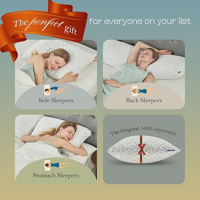 Shredded Memory Foam Pillow for Sleeping, Cooling Full Body Pillows for Adults, Adjustable Soft and Firm Pillows or Side, Back, Stomach Sleepers with Washable Removable Bed Pillow Cover