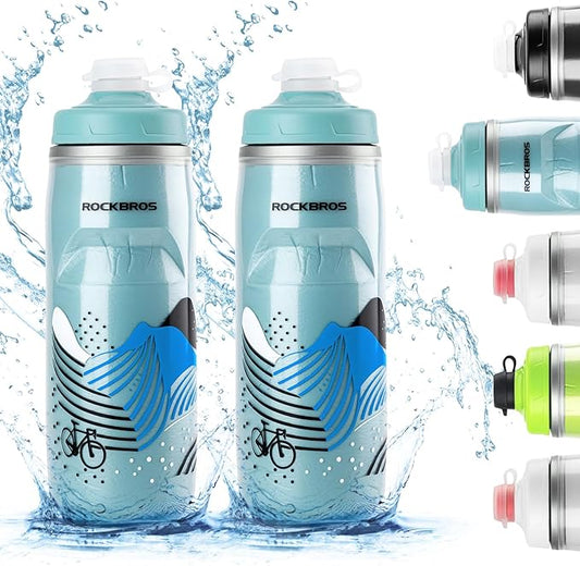 ROCKBROS Bike Water Bottle 21oz Bicycle Water Bottle for 5hrs Insulation Sports Squeeze Water Bottle with Leakproof Design