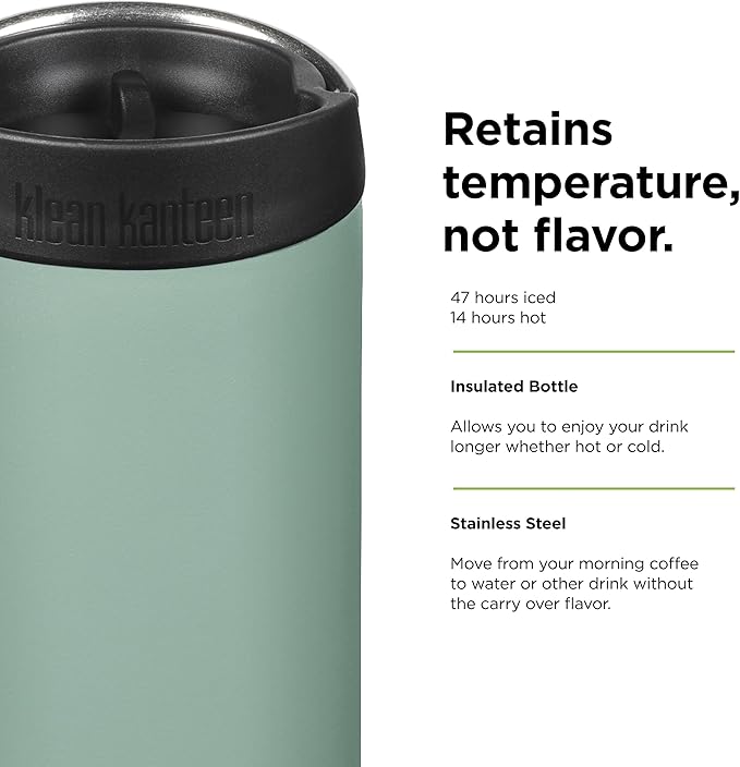 KLEAN KANTEEN TKWide Insulated Coffee Tumbler with Café Cap - Stainless Steel Coffee Tumbler - 16 Oz, Beryl Green