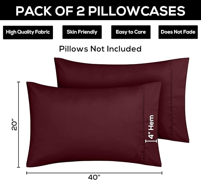 Utopia Bedding King Pillow Cases - 2 Pack - Envelope Closure - Soft Brushed Microfiber Fabric - Shrinkage and Fade Resistant Pillow Covers 20 X 40 Inches (King, Burgundy)