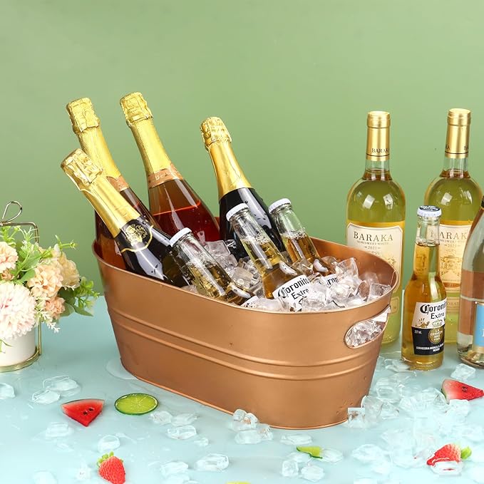 Ice Buckets for Parties 2 Pcs 3 Gallon Galvanized Beverage Metal Tub Champagne Drink Wine Coppery Large Ice Bucket with Scoops for Cocktail Mimosa Bar Supplies
