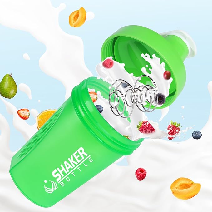Shaker Bottle, 400ml Small Protein Shaker Cup with Mixing Ball for Smooth blending, Leak-Proof GYM Workout Water Bottles for protein& Smoothie Shake，Bpa Free (13oz / Green)