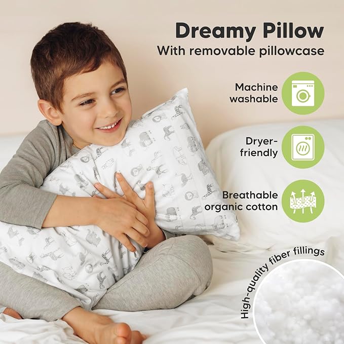 Toddler Pillow with Pillowcase - 10x18 My Little Dreamy Pillow, Organic Toddler Pillows for Sleeping, Kids Pillow, Small Pillows, Toddler Travel Pillows for Sleeping, Toddler Bed Pillows (Savannah)