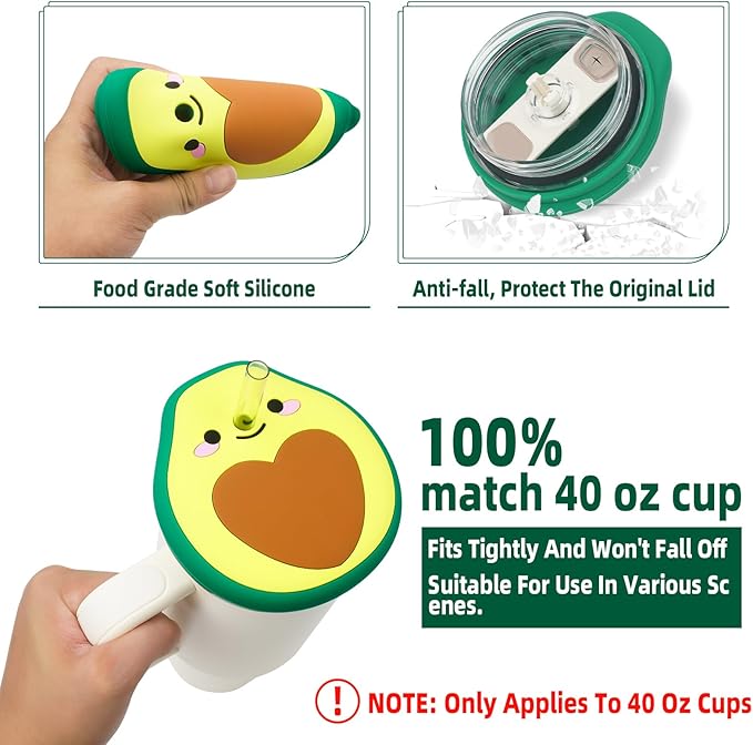 Stanley Cup 40 Oz Lid Anti-scratch Protective Case with Avocado Design, Silicone Dustproof Lid Toppers for Stanley 40 Oz Tumbler, Stanley Cup Cute Accessories Decorations
