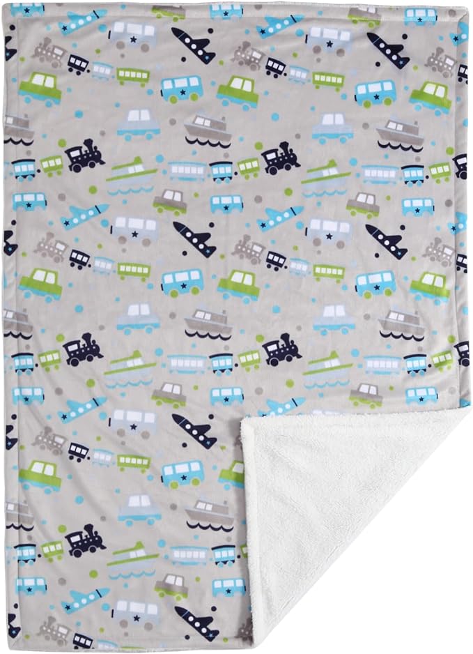 CREVENT Minky Baby Blanket for Girls Boys, Soft Plush Receiving Blanket for Newborns - 30x40 Inches (Vehicle)