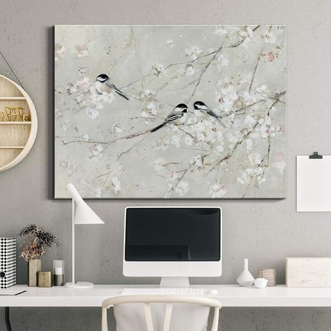 Renditions Gallery Canvas Nature Wall Art Modern Decorations Paintings Elegant Little Birds Glam Romantic Abstract Botanical Artwork Prints for Bedroom Office Kitchen - 24"x36" LT33