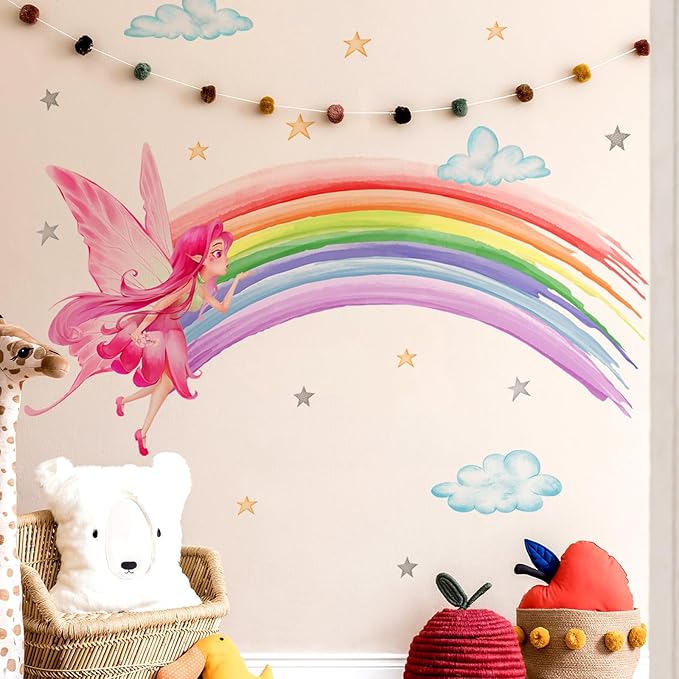 Rainbow & Fairy Wall Decals - 2 Sheets, 30x90cm Each, Perfect for Kids' Room Decor