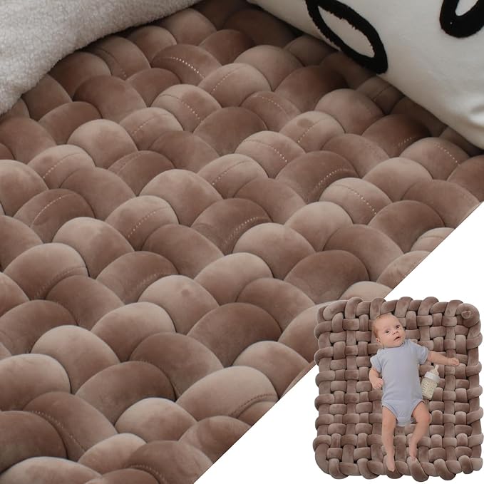 XHJRI Thickened Braided Knot Seat Mat, Knotted Floor Decorative Cushion, Handmade Baby Infant Playing Pad Nursery Rug (27.5 * 31.5 Inch,Brown)