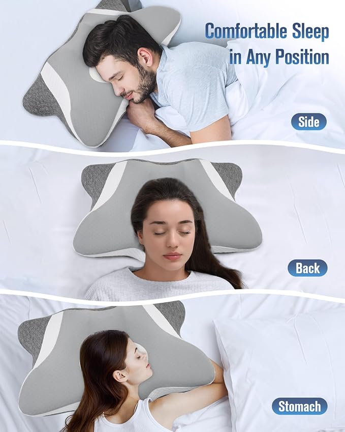 DONAMA Cervical Neck Pillow for Sleeping, Ergonomic Memory Foam Pillows with Built-in/Removable Small Neck Support Pillow, Contour Bed Pillows for Side Back Stomach Sleepers with Cooling Pillowcase