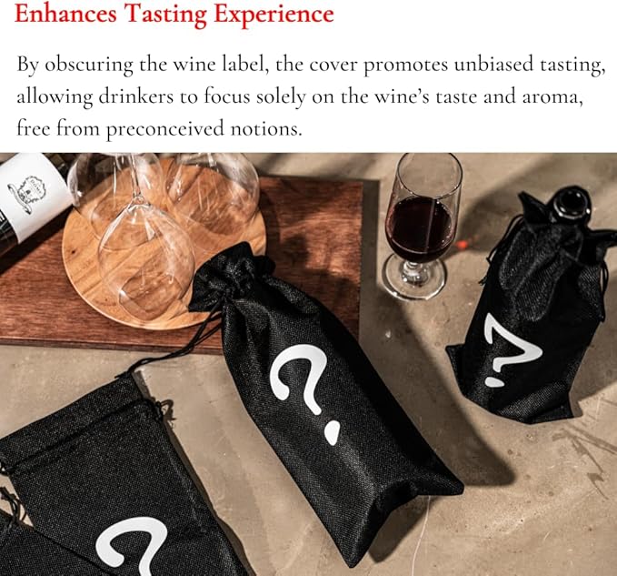 VINOPIE Black Blind Tasting Wine Bags Cover Pouch Kit Tasting Sleeve With Numbering 1to10 Mark Printed On It (10pcs) Hessian Cloth Glass Bottle Gift Bags for Christmas Wedding Party Decoration