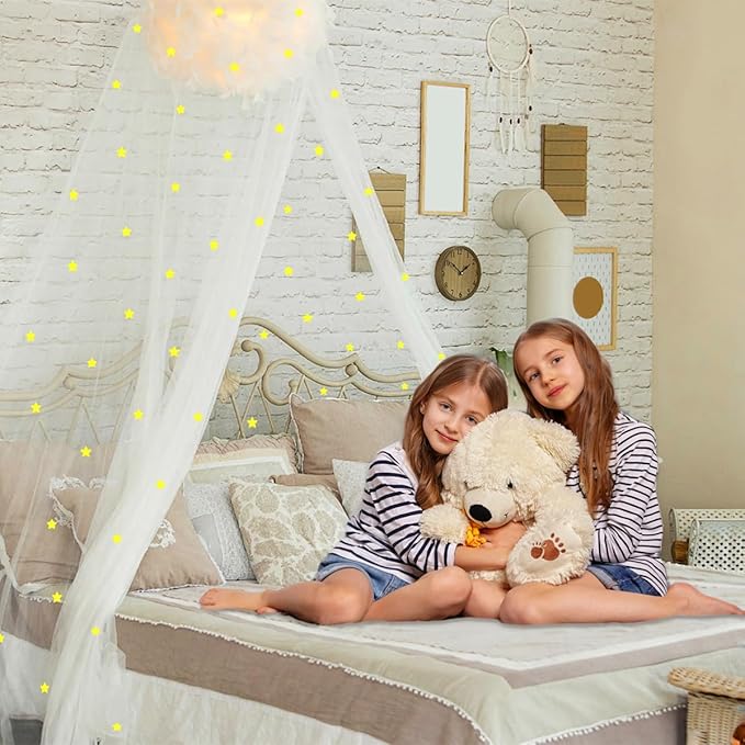 Eimilaly Stars Bed Canopy Glow in The Dark, Bed Canopy for Girls Mosquito Net, Princess Canopy for Girls Bed Room Decor, Green