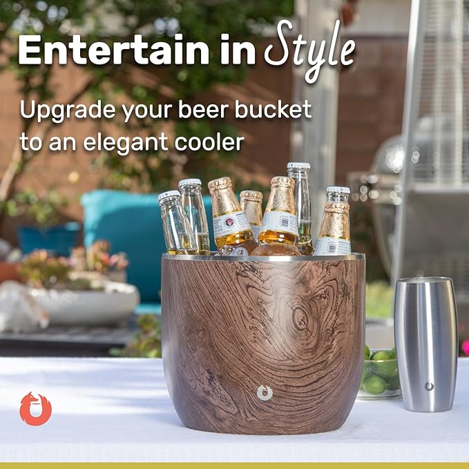 SNOWFOX XL Premium Vacuum Insulated Double Wall Stainless Steel Ice Bucket with Lid/Scoop,Bar Accessories,Large Elegant Party Bucket,Chills Several Bottles,Beautiful Entertaining Supplies,7 Liter,Gold