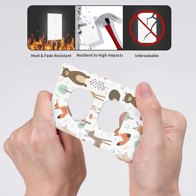 Cartoon Animal Deer Bear Fox Light Switch Cover Decorative Duplex Electrical Outlet Plastic Wall Plate Outlet Cover for Women Girls Bedroom Kitchen Living Room Decor 4.5 * 2.76