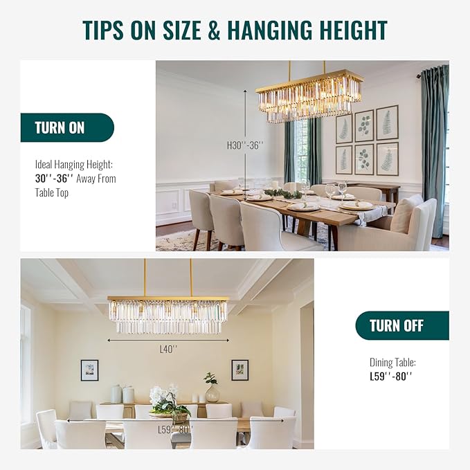 Siljoy 10 Lights Modern Crystal Chandelier Gold Rectangular 2 Tiers Crystal Raindrop Chandelier Luxury Adjustable Rectangle Flush Mount Pendant Ceiling Light for Dining Room Kitchen Island Bar L40''