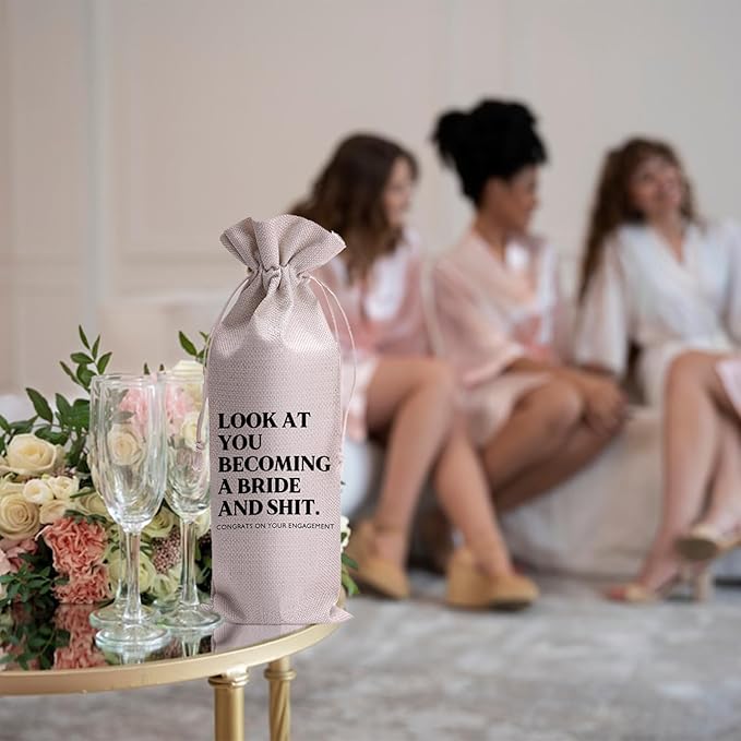 Look At You Becoming A Bride And Shit Mr and Mrs Wedding Gift Engagement Gift Bag For Couples bride/him/her Newly Engaged Gift Wine Tote Bridal Shower Gift