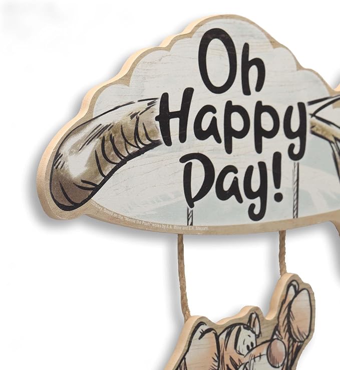 Open Road Brands Disney Winnie The Pooh Oh Happy Day Linked Hanging Wood Wall Decor - Adorable Winnie The Pooh Decoration for Kids' Bedroom or Nursery