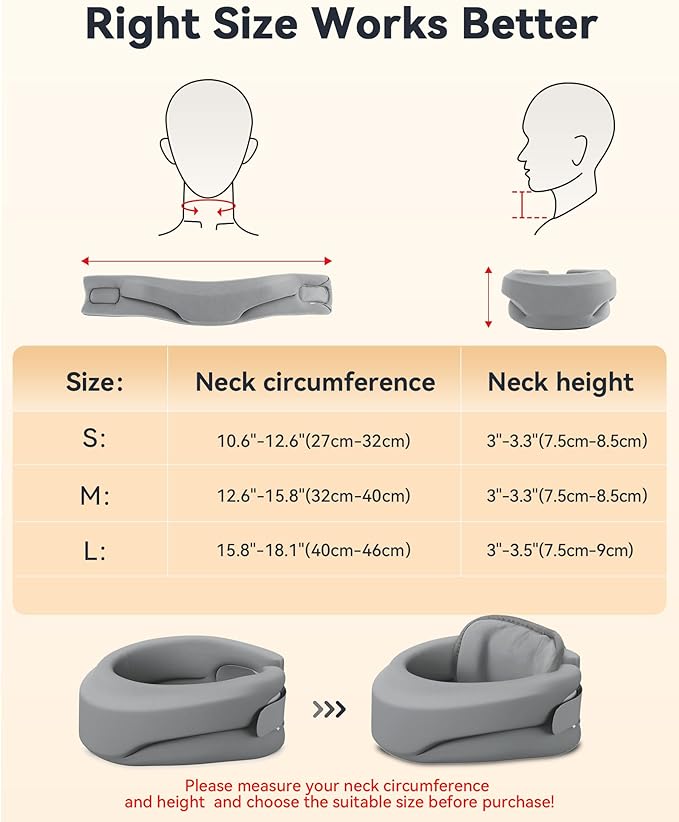 Heated Neck Brace Cervical Collar - Neck Support Brace with Heating Pad, Soft Foam Wraps Keep Vertebrae Stable and Aligned for Relief of Cervical Spine Pressure for Women & Men (S Size) Grey