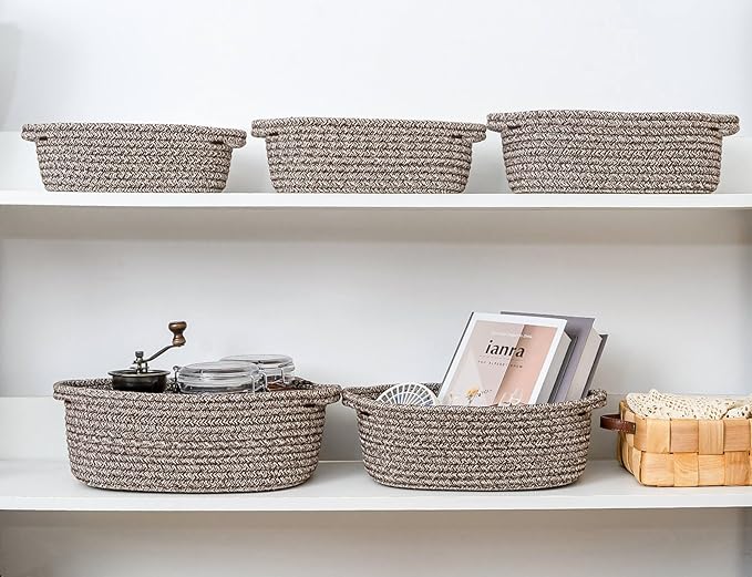 CubesLand Small Shelf Shelves Closet Over Toilet Storage Cube Organizer Basket Bin 5-Piece,Woven Basket Bin for Organizing,Nesting Cute Rope Baby Dog Cat Toy Basket Box,Brown Basket for Storage