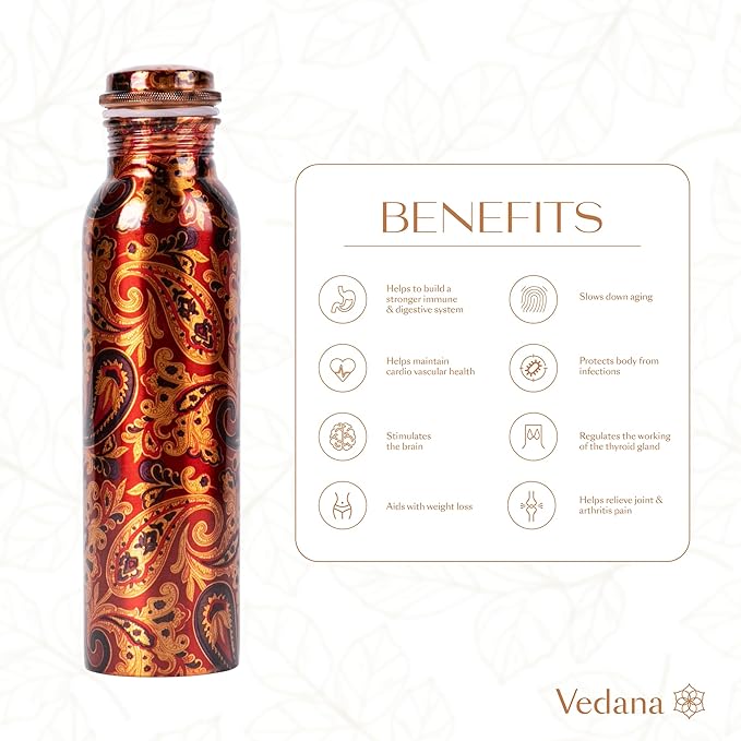 VEDANA Premium Ayurvedic Pure Copper Water Bottle | Leak Proof 1 Liter Copper Vessel for Drinking Water | Great Water Bottle for Sports, Yoga & Everyday Use