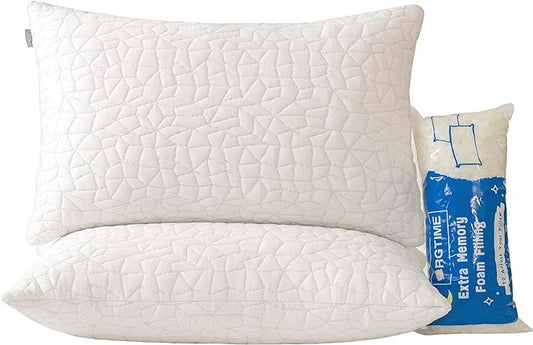 Shredded Memory Foam Pillows, Standard Size Set of 2,Adjustable Bed Pillows for Side Back Stomach Sleepers,Comfy Cooling Pillows for Sleeping with Washable Cover…